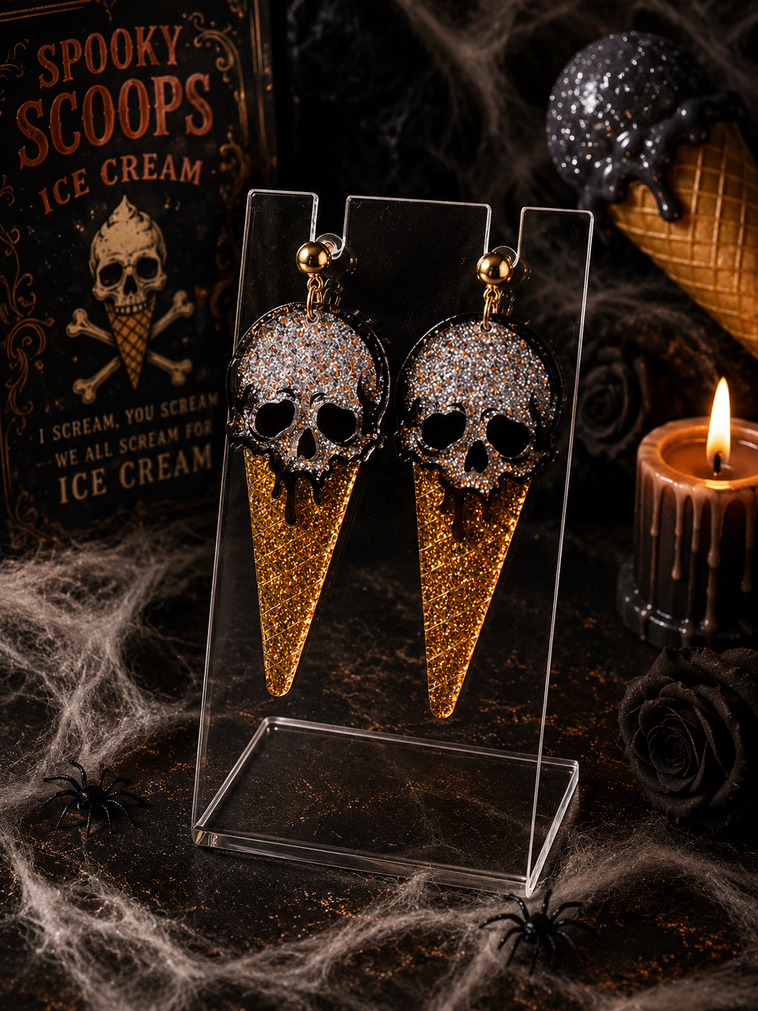 Acrylic Skull Ice Cream Earrings