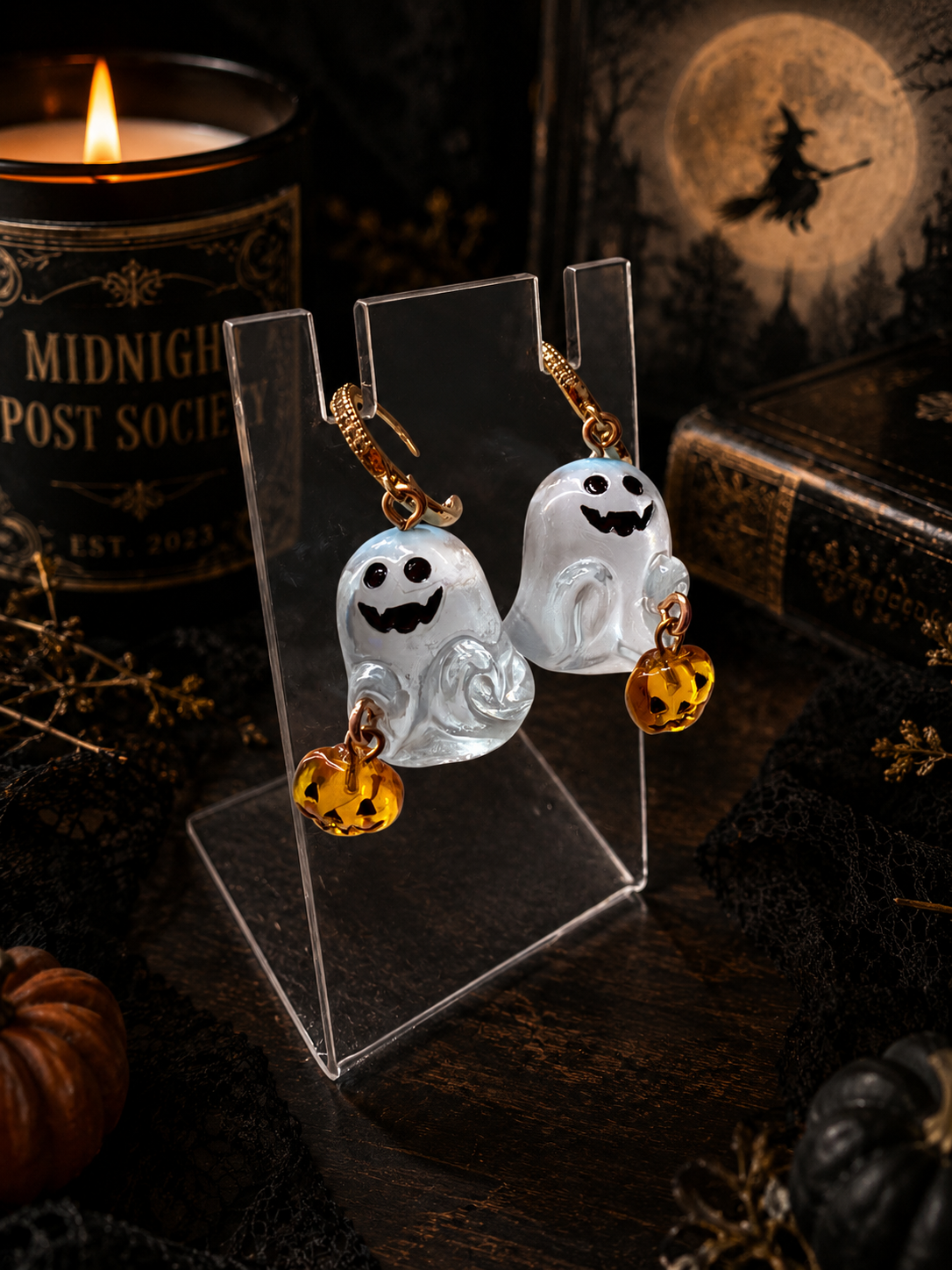 Ghost with Pumpkin Earrings